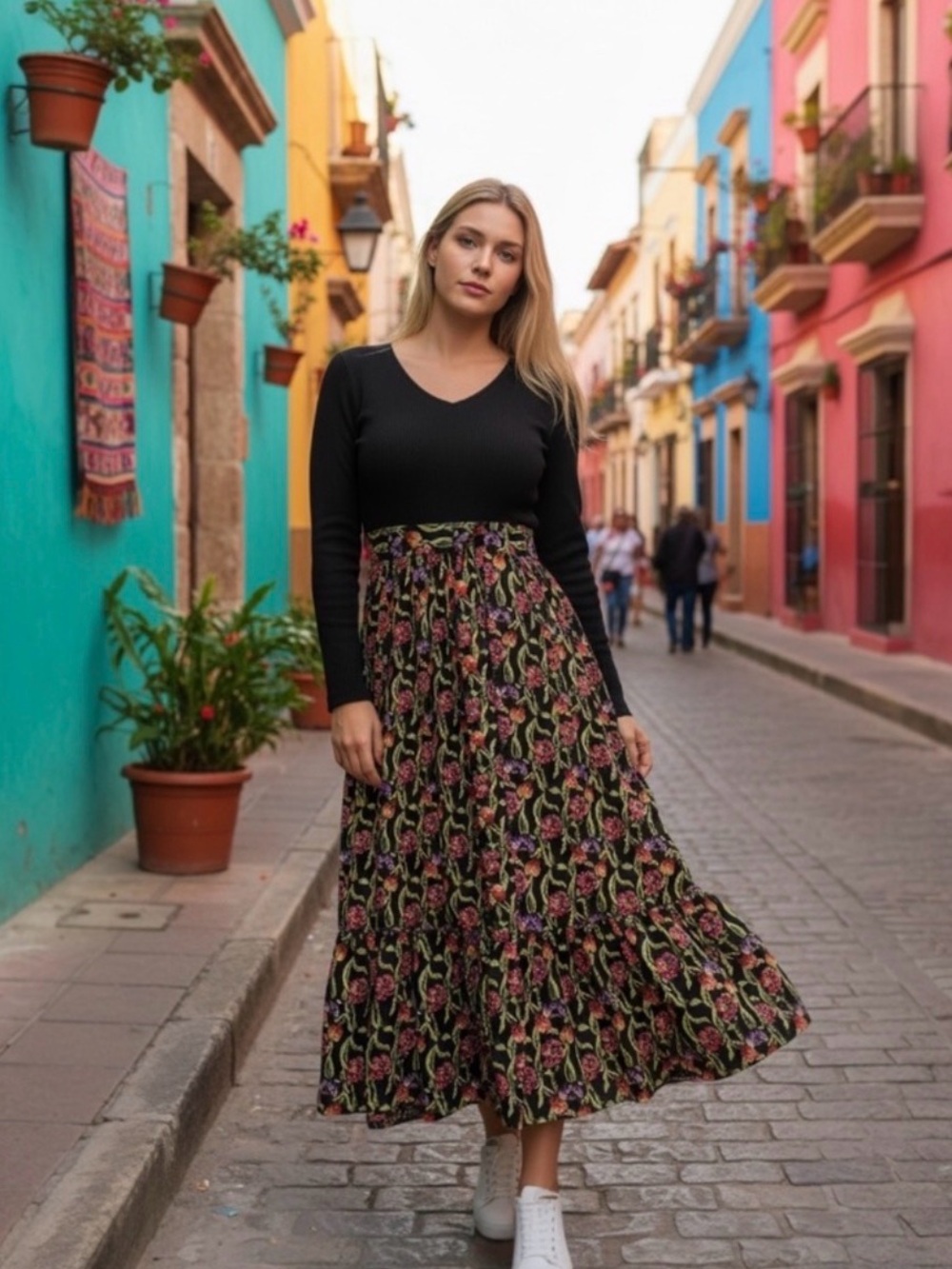 Black Floral Maxi Dress A-Line